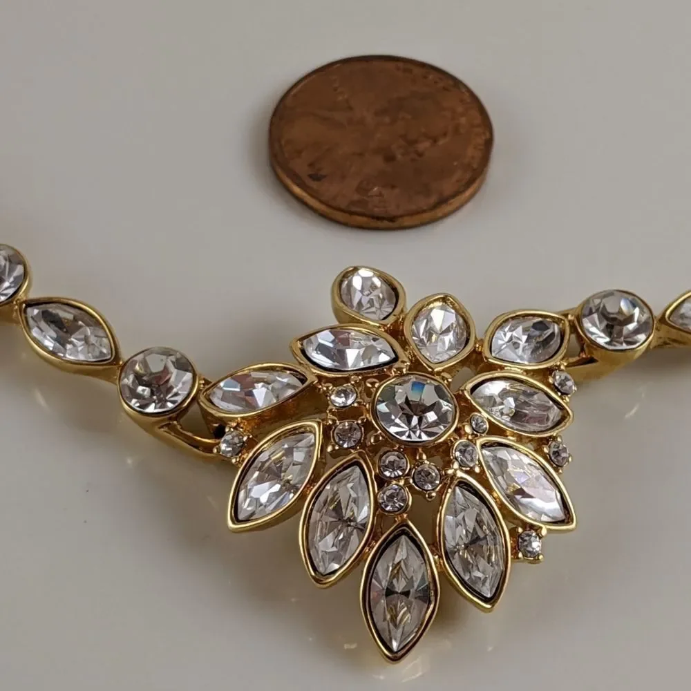 Vintage Monet Crystal Gold Tone Statement Necklace